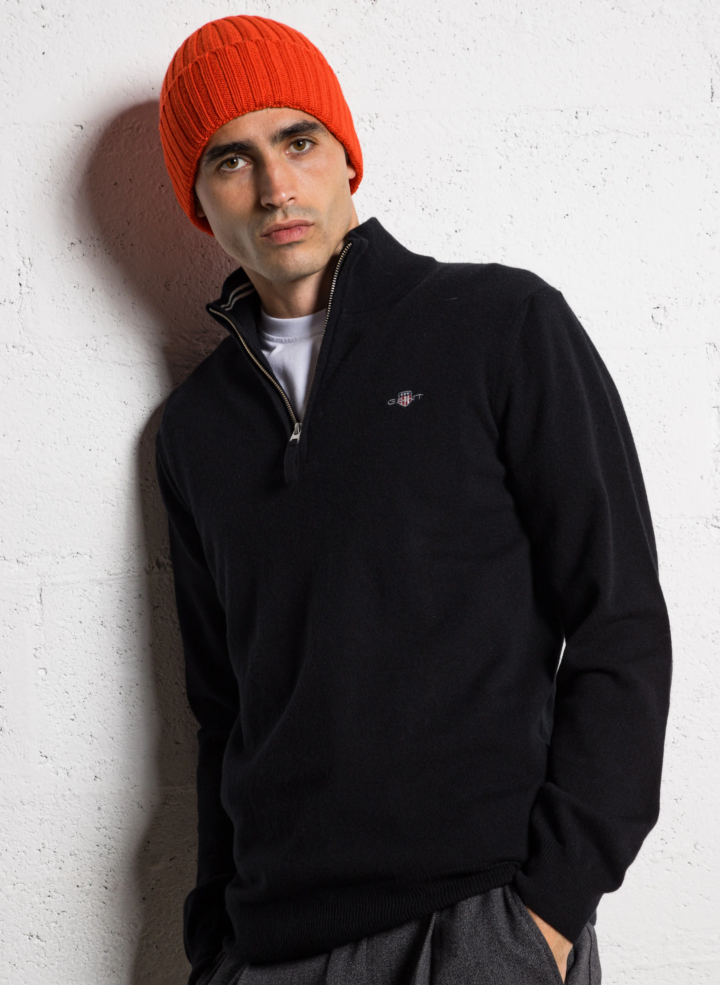 Pull col montant zippé en laine | Noir