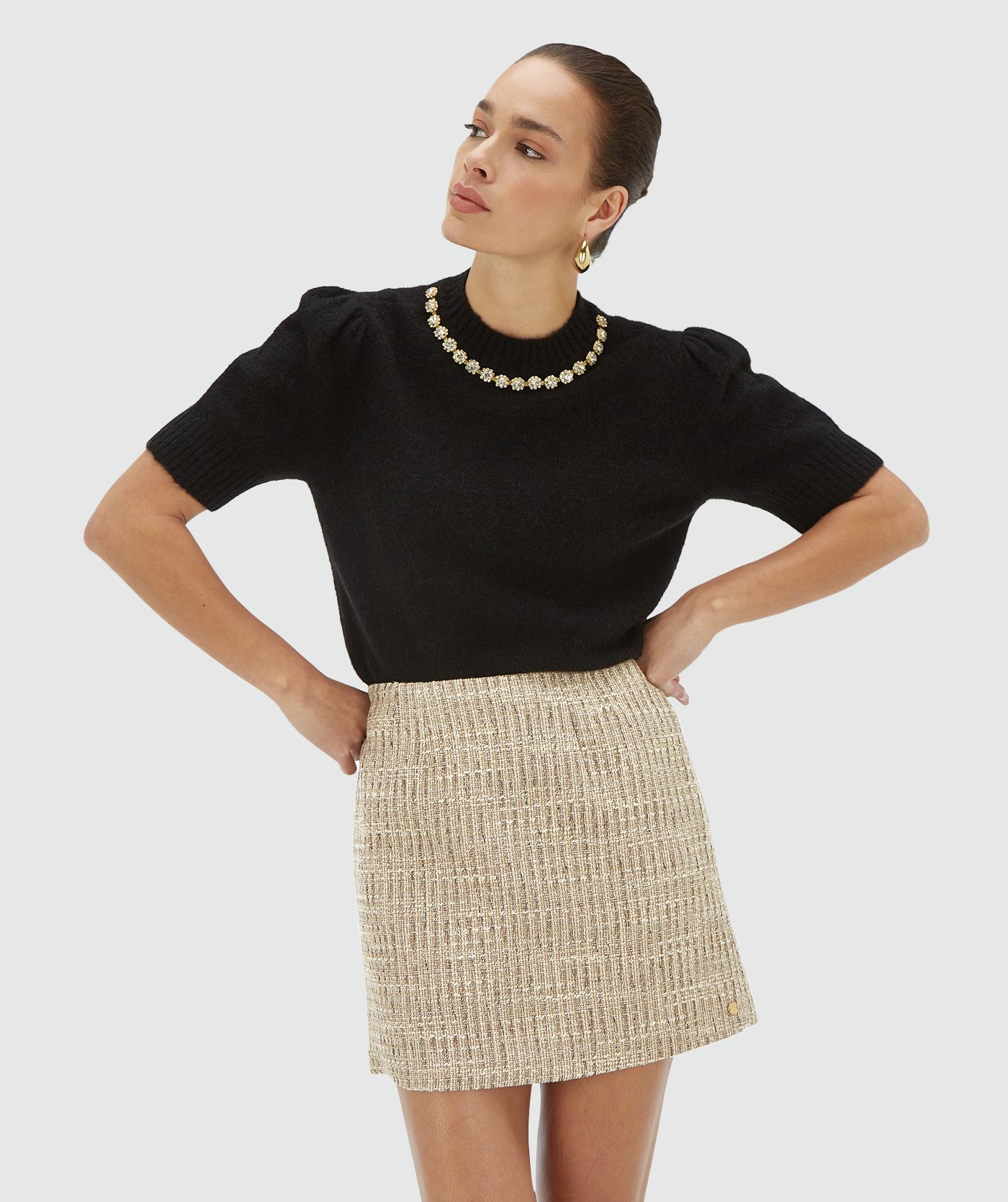 JV-ETTA high waisted rok met lurex - light ecru