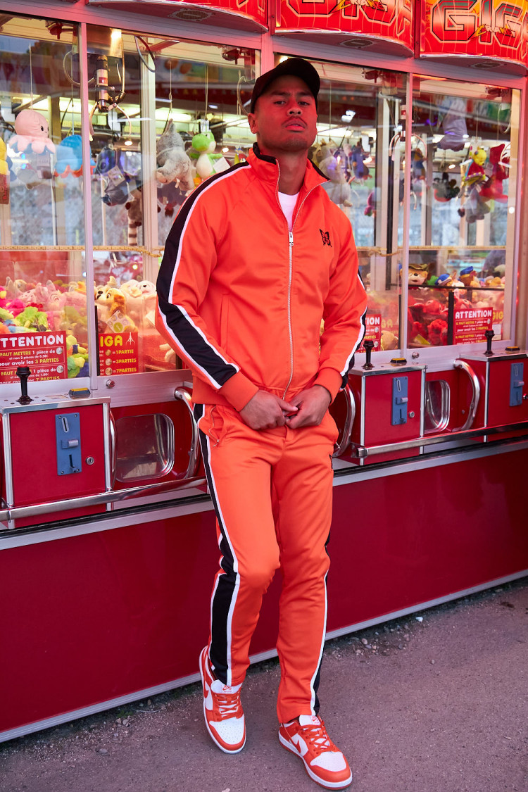 Ensemble 2 pièces veste + jogging à bandes orange