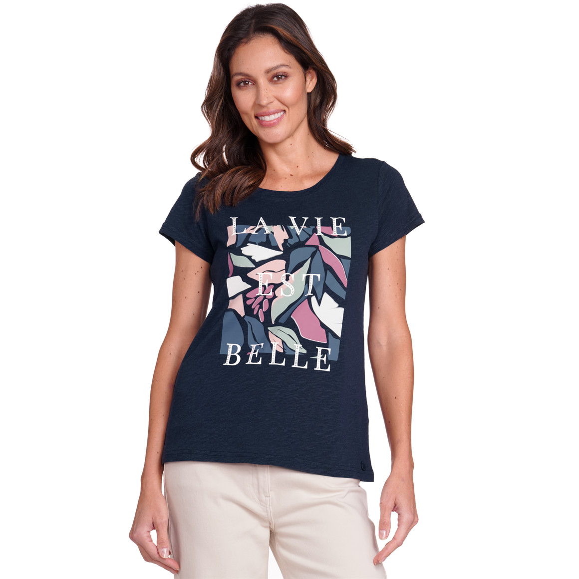 Gina Collection Damen T-Shirt mit Frontprint dunkelblau