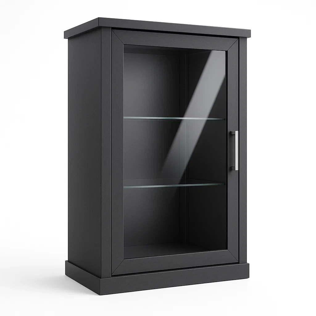Vitrine en MDF et verre trempé noir 120 x 60 x 30 cm