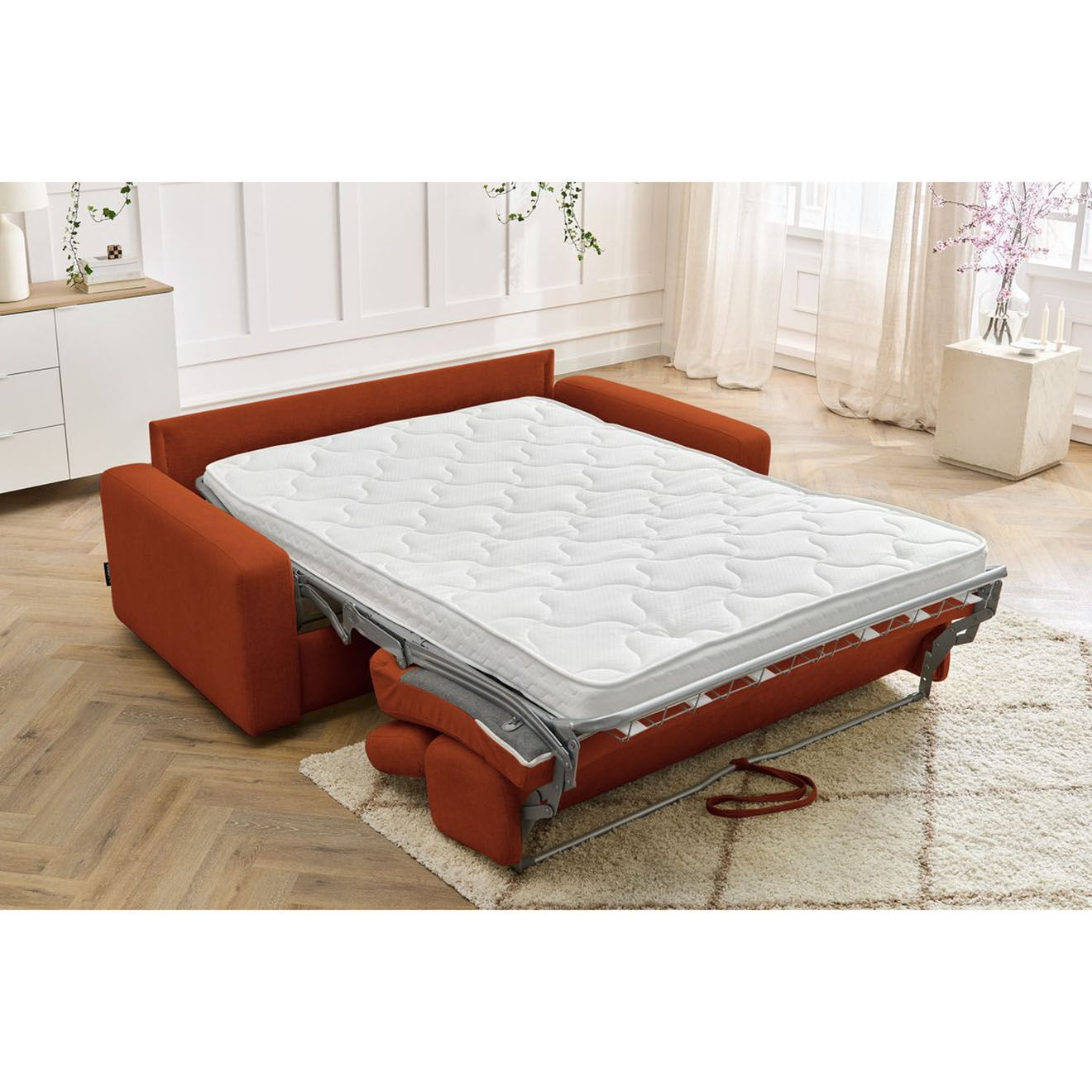 Bobochic Canapé convertible monaco ouverture express tissu lisse orange - 195x99 cm