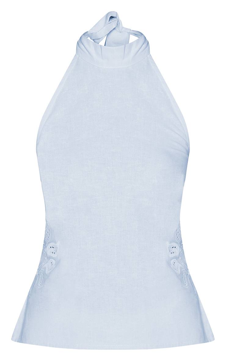 Bleu Ensemble Haut Dos Nageur En Coton Avec Détail Brodé Soleil