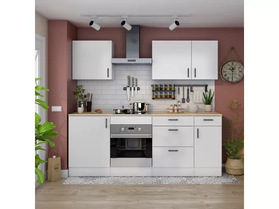 Ensemble de cuisine composé de 7 éléments blanc brillant/chêne canadien