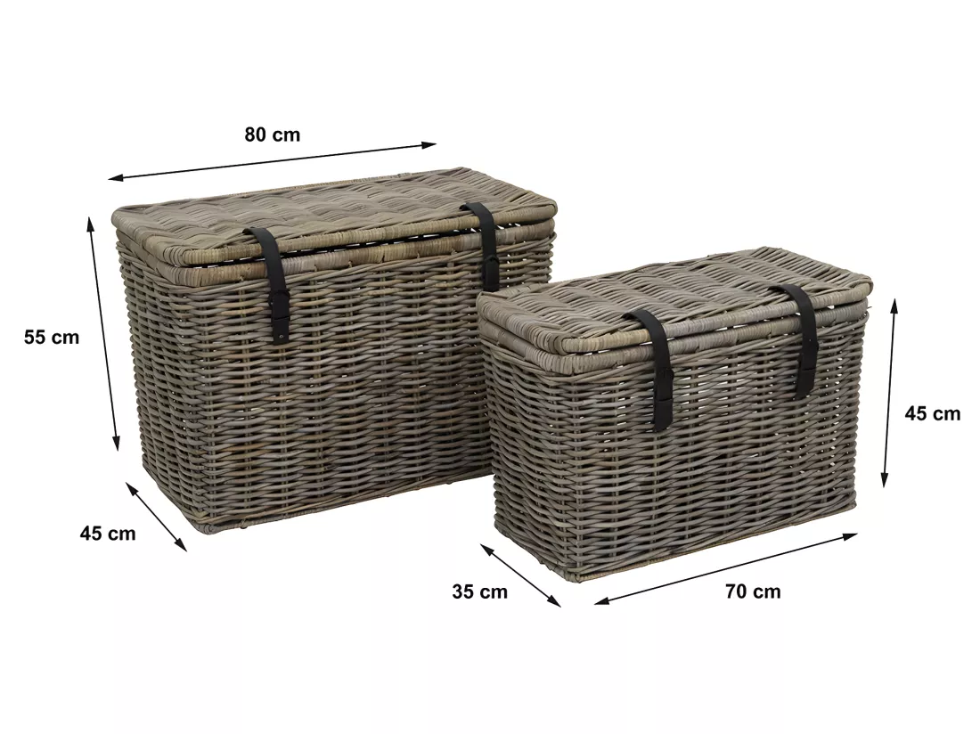 Lot de 2 malles en kubu NEFTA - L80 x P45 x H55 cm et L70 x P35 x H45 cm - Gris naturel