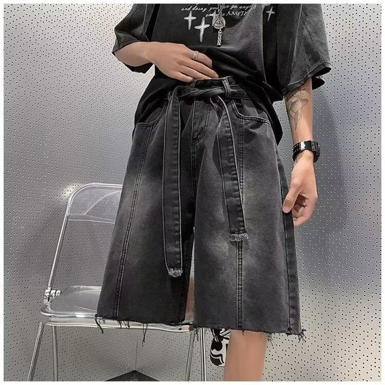 farrahces - Sashed wijde denim shorts
