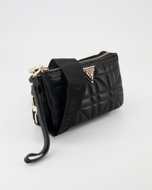Guess Latona Mini TRI Cprmnt Top Zip Umhängetasche in Schwarz