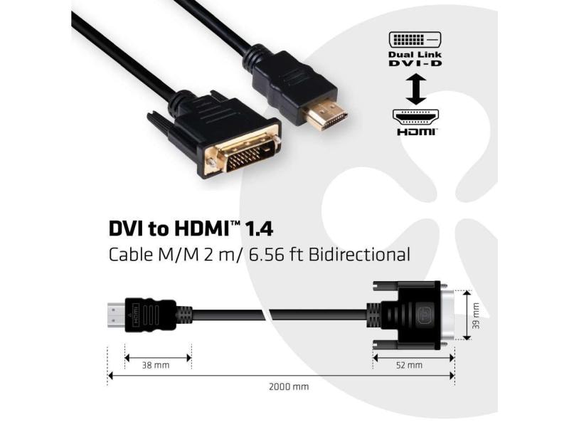 Club 3D Kabel DVI-D – HDMI 1.4, 2 m, Bidirektional Bidirektionales DVI auf HDMI Kabel