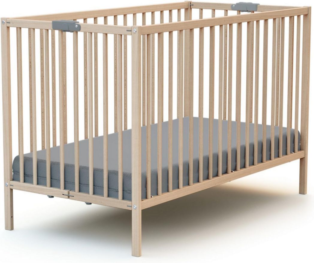 WEBABY - Lit bébé pliant 60 x 120 cm Blanc | Bois massif | Dès la naissance | Confort de couchage | Sommier à lattes | Compact | Transportable | Pliable | Gain de place | Lit de voyage