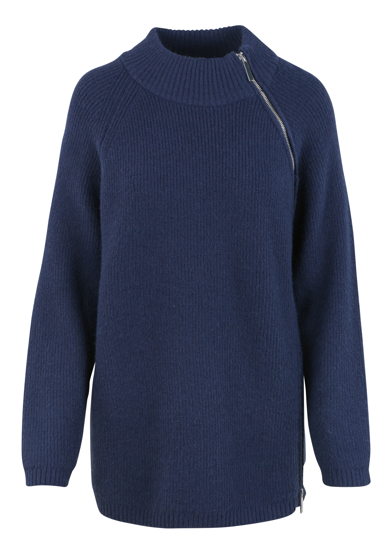 Pull zippé col montant côtelé| Bleu