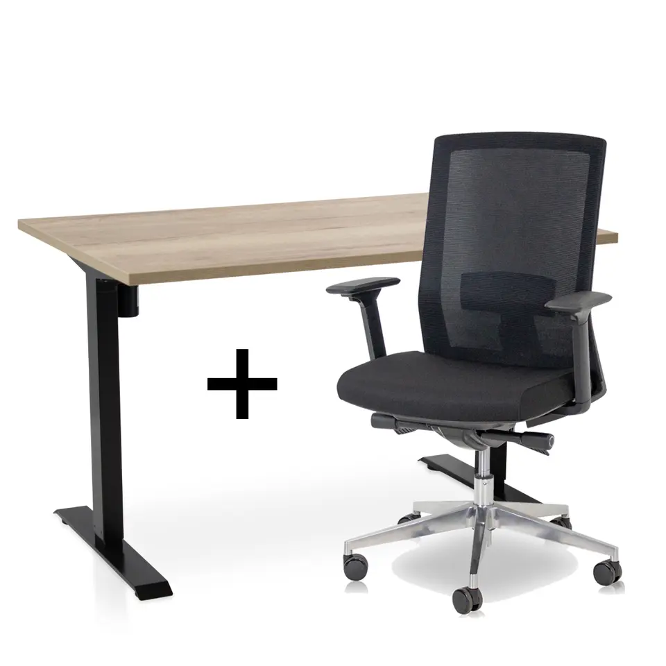 MRC EASY Set - Zit-sta bureau   bureaustoel - 140x80 - robuust eiken