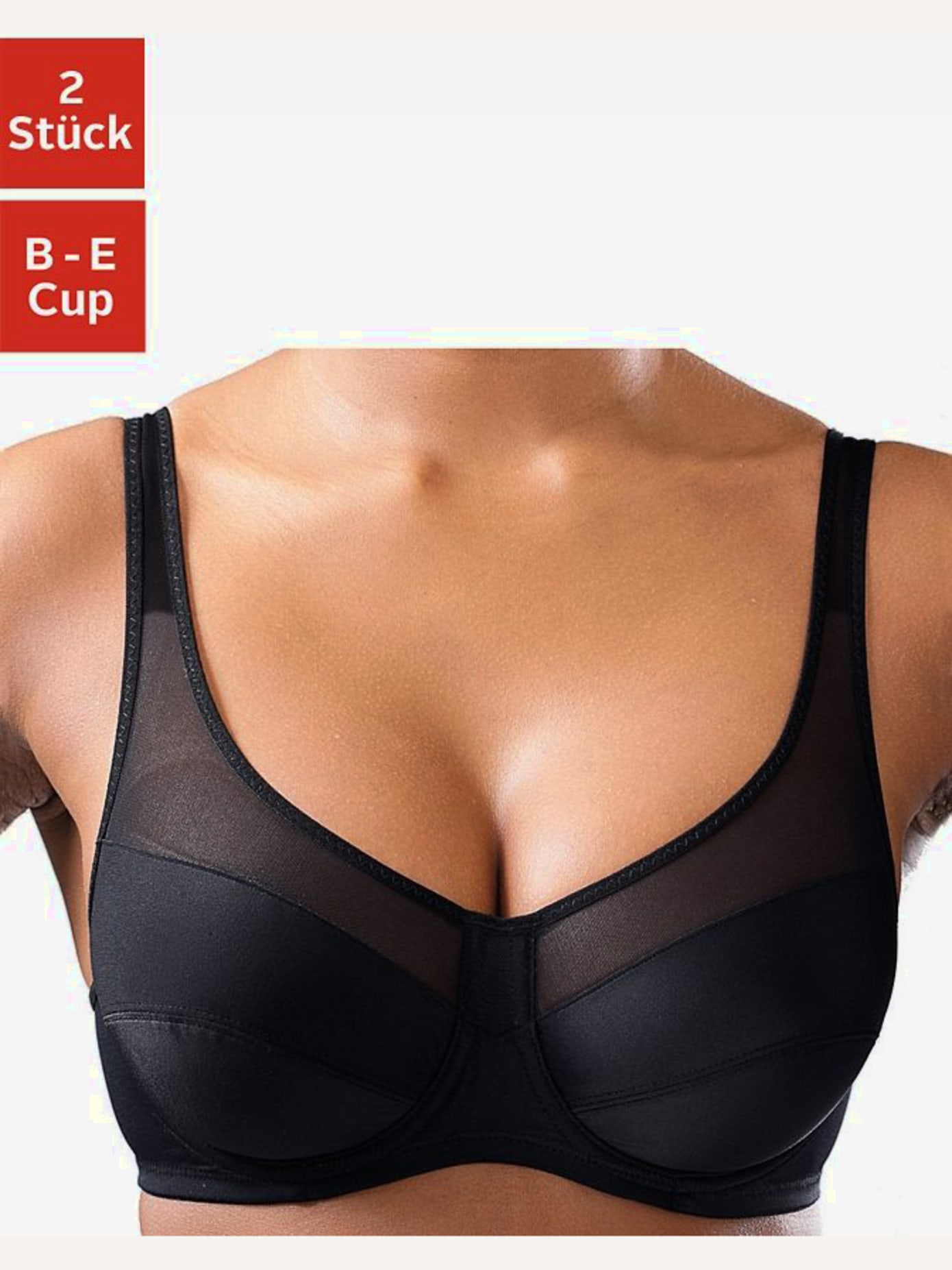 Soutien-gorge à armatures, empiècement résille légèrement transparent au décolleté