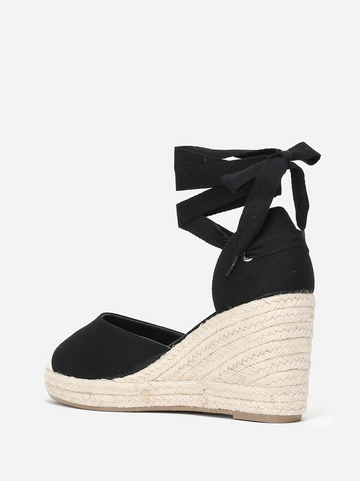 Espadrilles compensées avec ruban à nouer- Noir