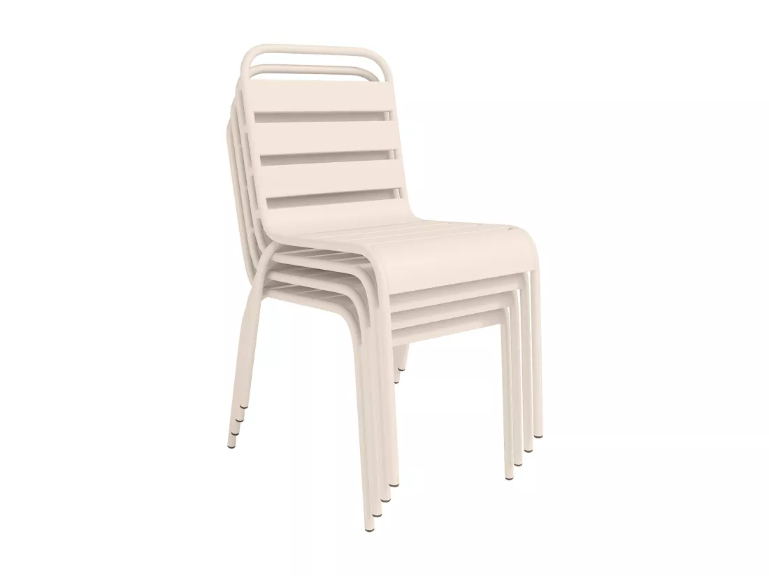 Salle à manger de jardin en métal - une table L.160 cm avec 2 fauteuils empilables et 4 chaises empilables - Beige - MIRMANDE de MYLIA