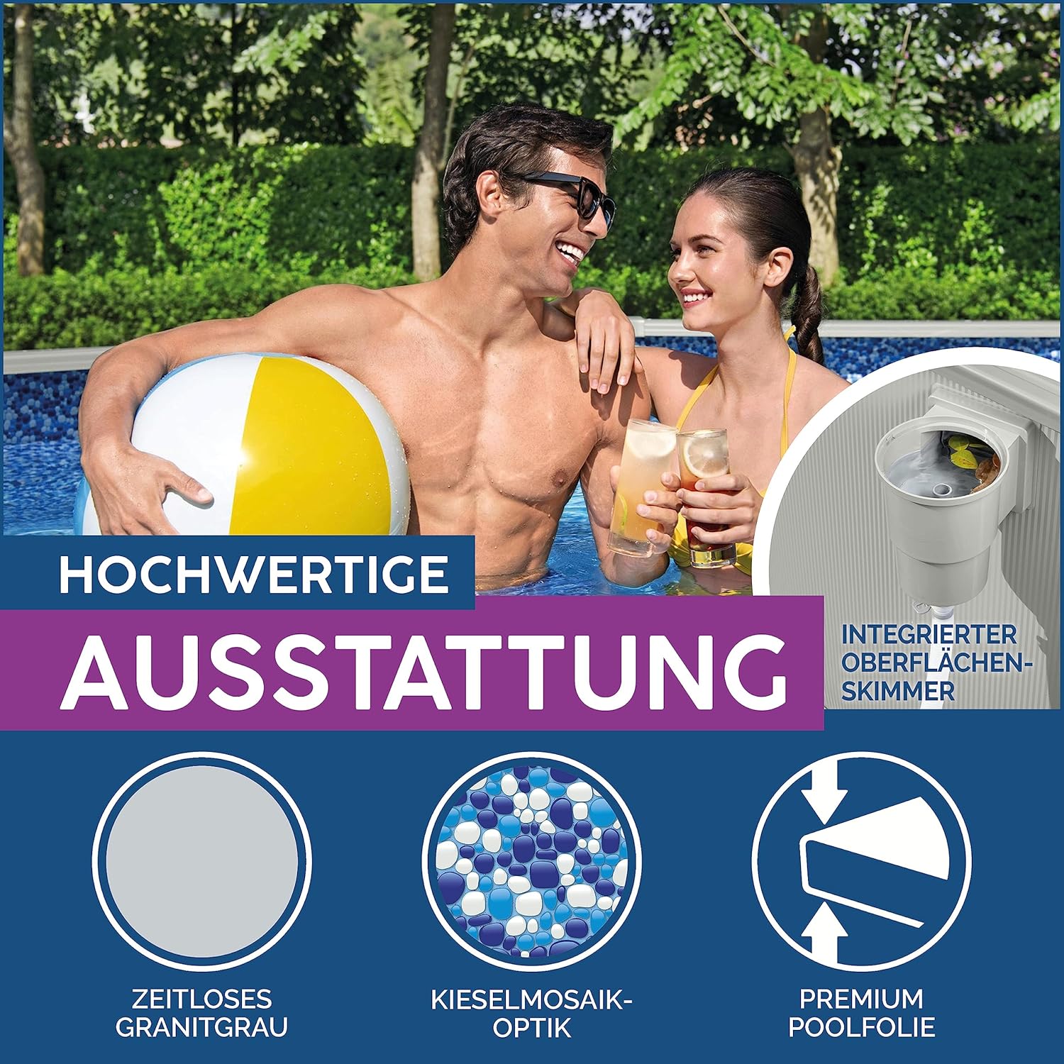 Bestway Hydrium Stahlwandpool Komplett-Set mit Sandfilteranlage Ø 300 x 120 cm, grau, rund