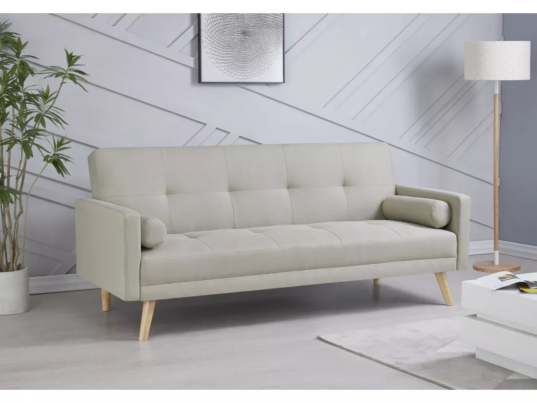 Canapé scandinave convertible 3 places tissu beige BERLIN