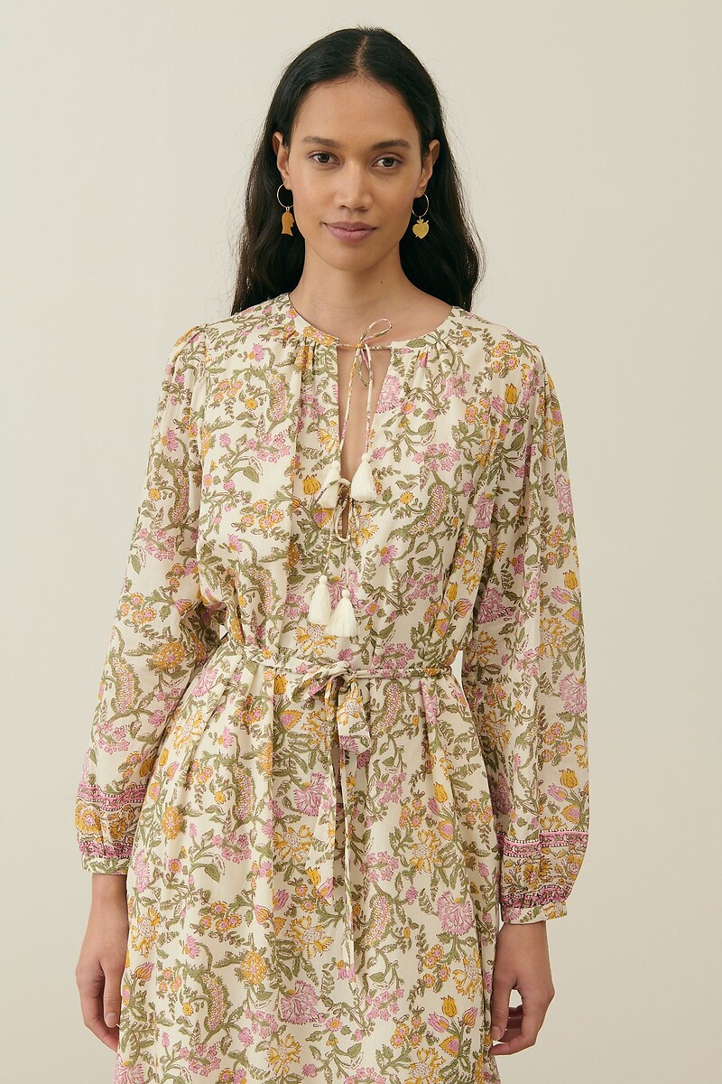 LOUISE MISHA<br>Vestido longo com cinto, mangas compridas, MARTINA