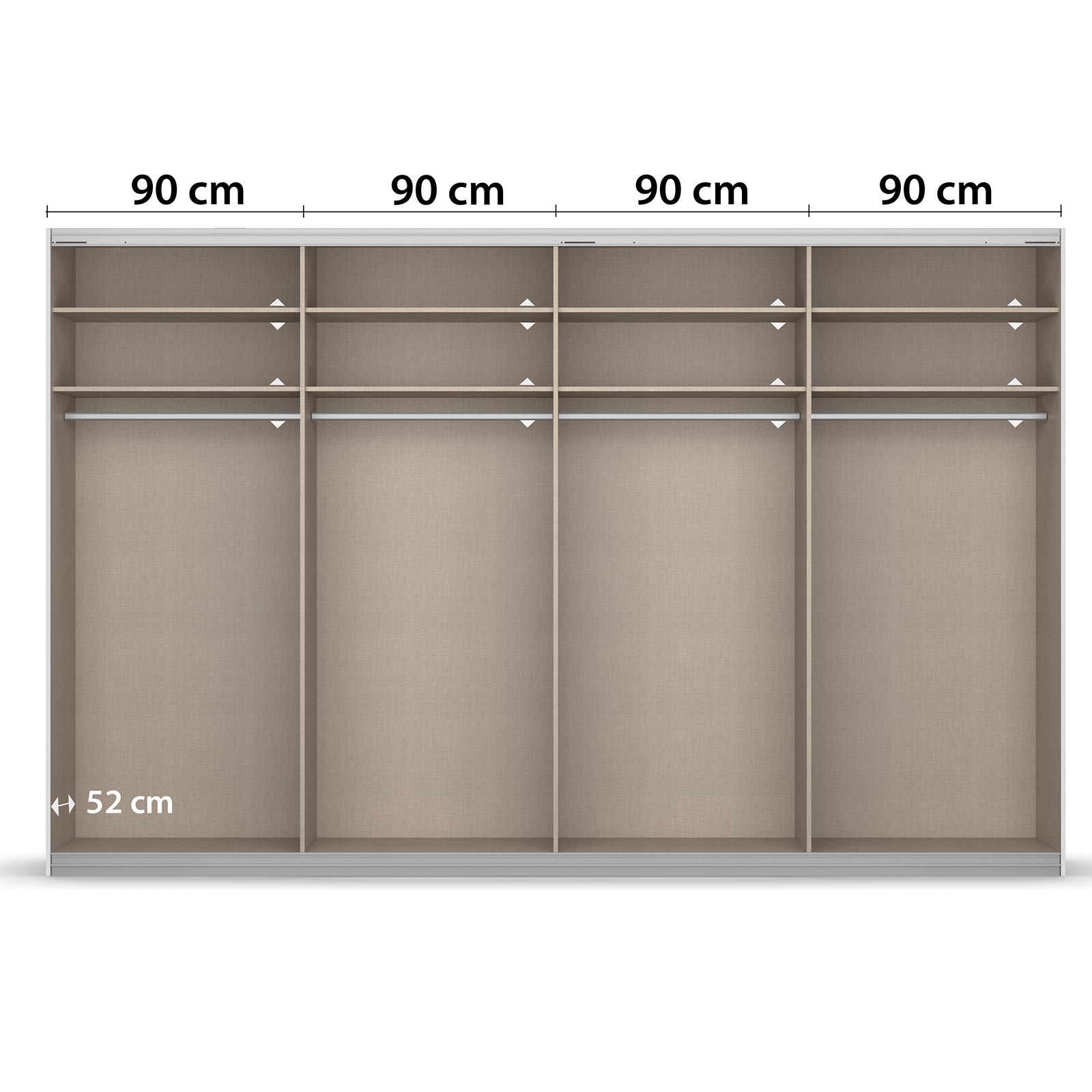 Schwebetürenschrank - grau metallic - 2 Spiegeltüren - 360 cm