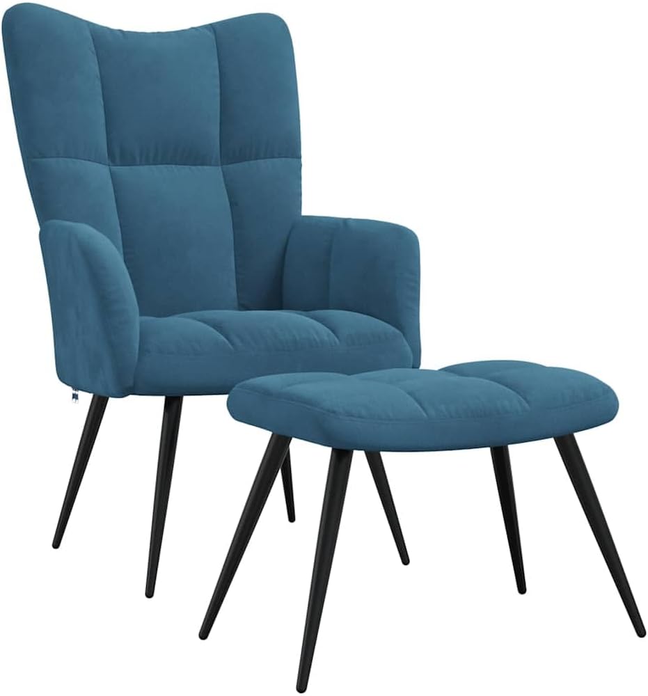 vidaXL Relaxsessel mit Hocker Fernsehsessel Sessel Polsterstuhl Stuhl Relaxstuhl Polstersessel Armsessel Ohrensessel Wohnzimmer Blau Samt