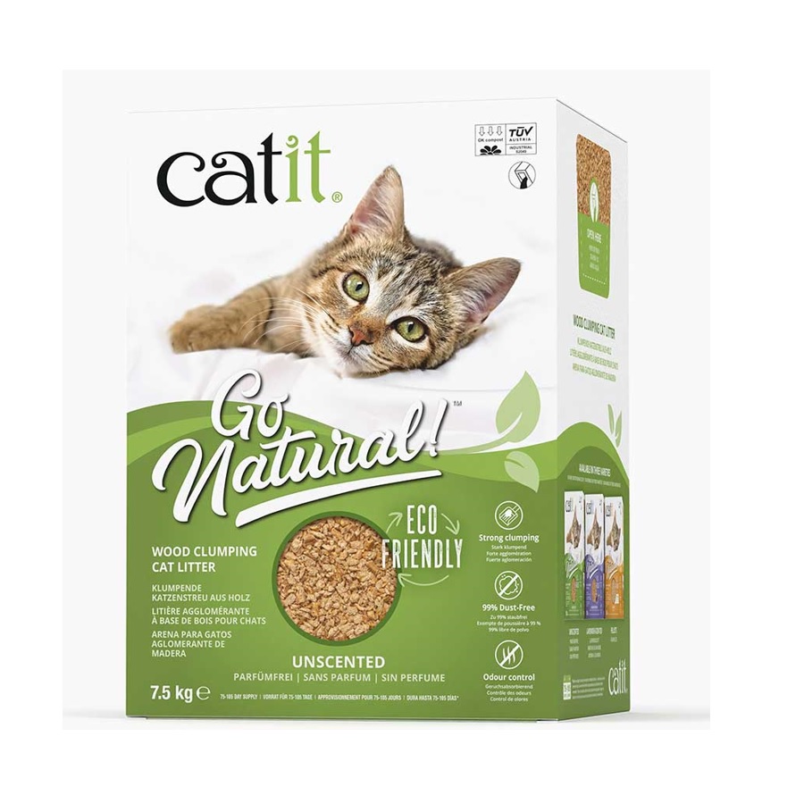 Areia higiênica aglomerante de madeira natural Catit Go para gatos, natural