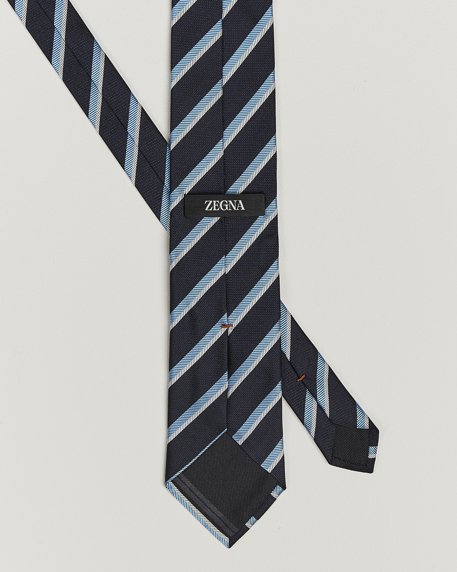 Zegna Regimental Stripe Silk Tie Navy