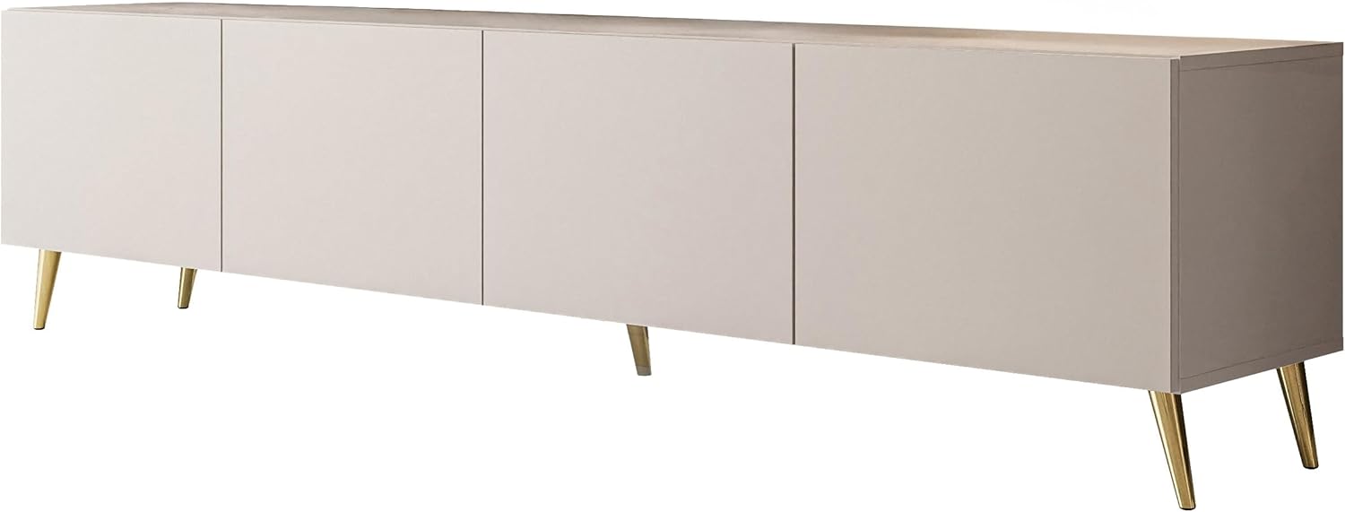 Lookway Moderner TV-Schrank in Kaschmir matt auf schrägen Onyx-Beinen – COLGANTE 200 cm (Beine: Gold Chrom)