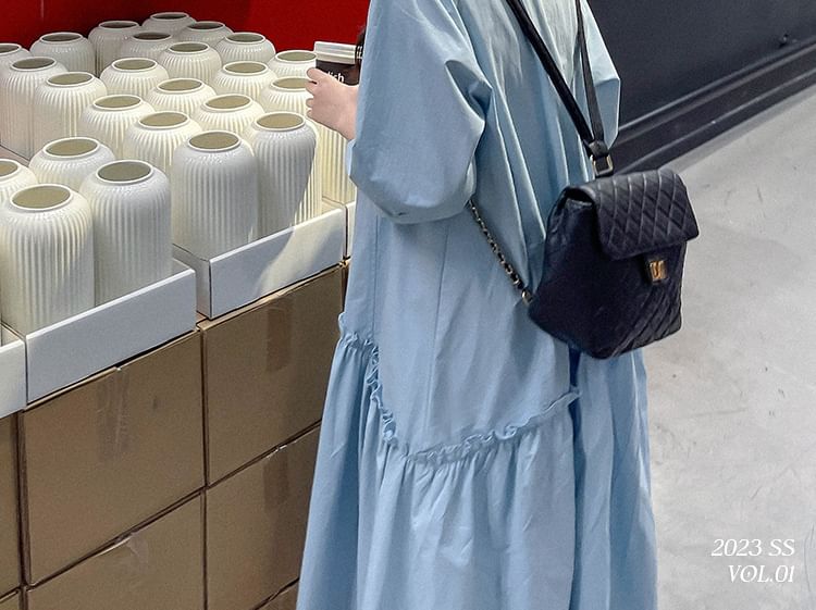 Ango - Midi-jurk met lange mouwen, kraag en knopen