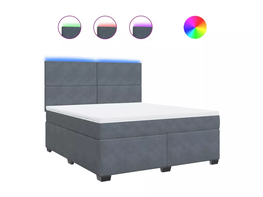 Sommier à lattes de lit et matelas Gris foncé 180x200cm Velours