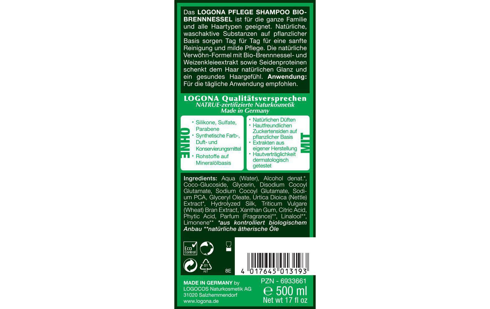 Shampoo Pflege Bio-Brennessel 500 mlBrennessel Pflege-Shampoo