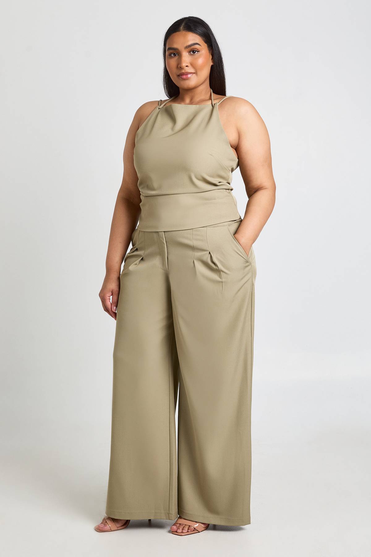 boohoo Pantalon Large Tailleur Grande Taille