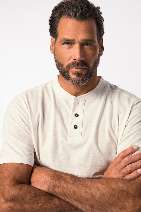 Henley, Halbarm, Rundhals mit Knopfleiste, bis 8 XL