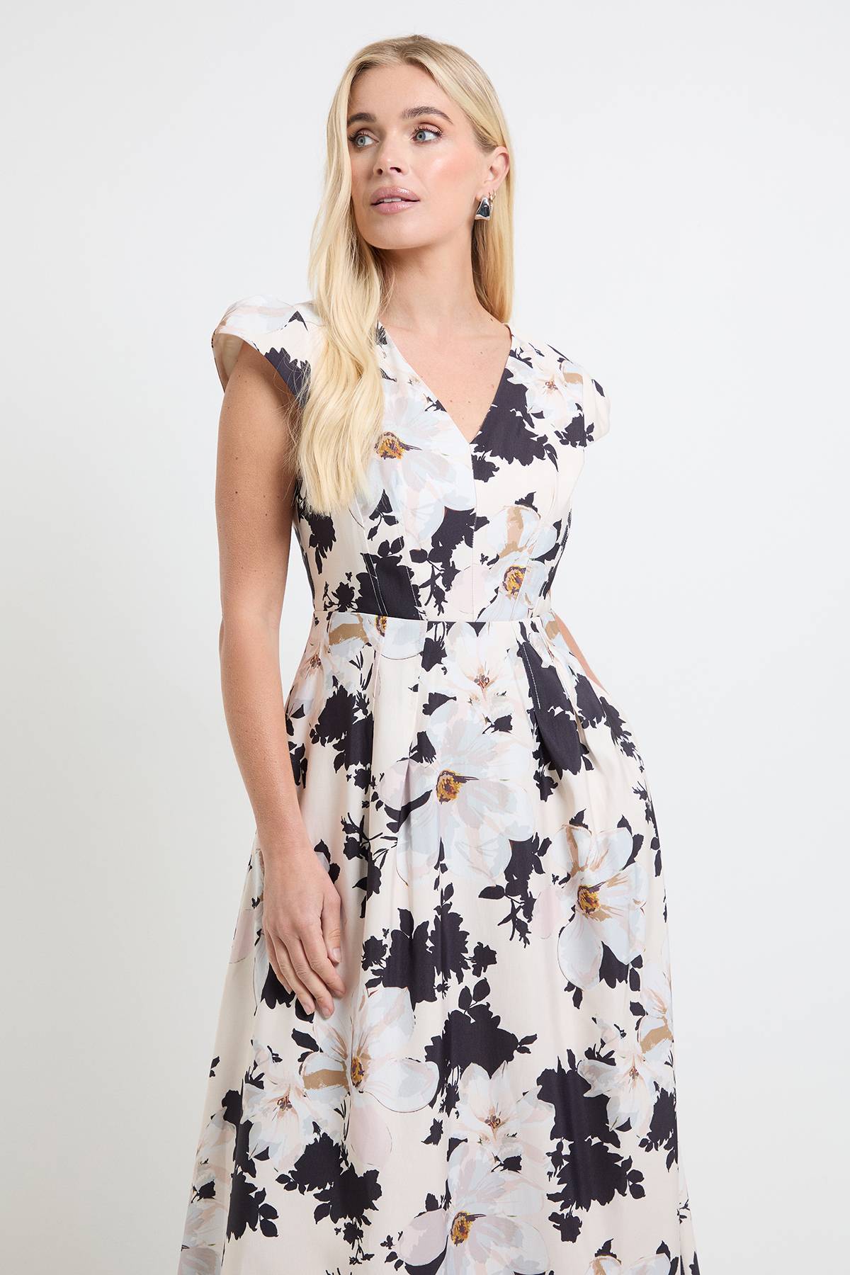Wallis Robe Midi En Twill Ottoman À Motif Floral Petite