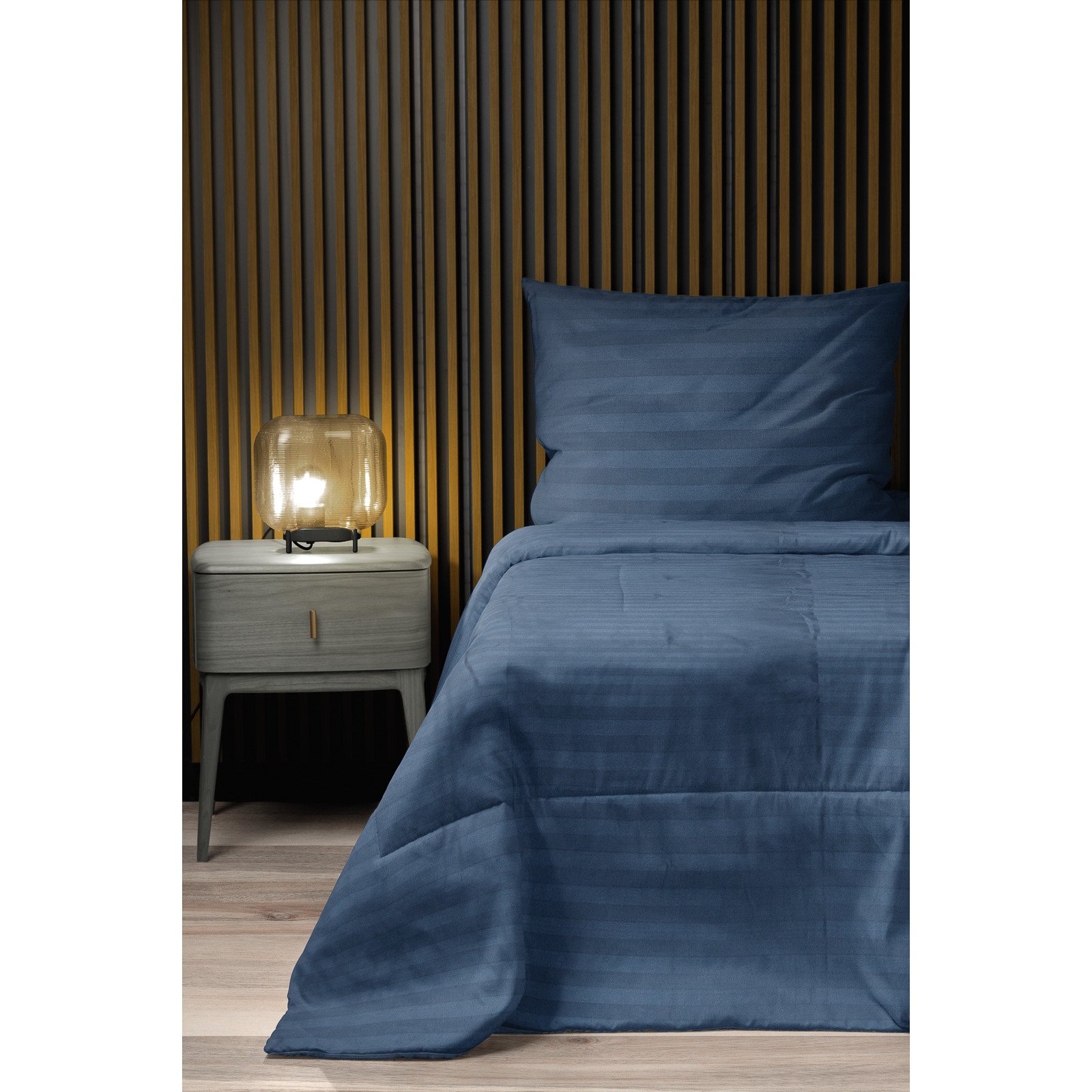 Bettwäsche Satin gestreift blau 160x210 65x100 Bettanzug Nord