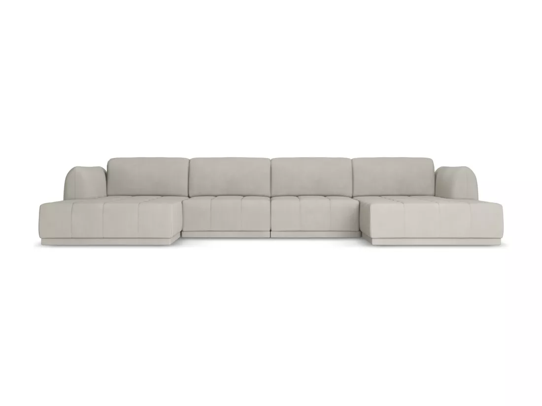 Canapé d'angle panoramique en tissu chenille - beige - HOKU