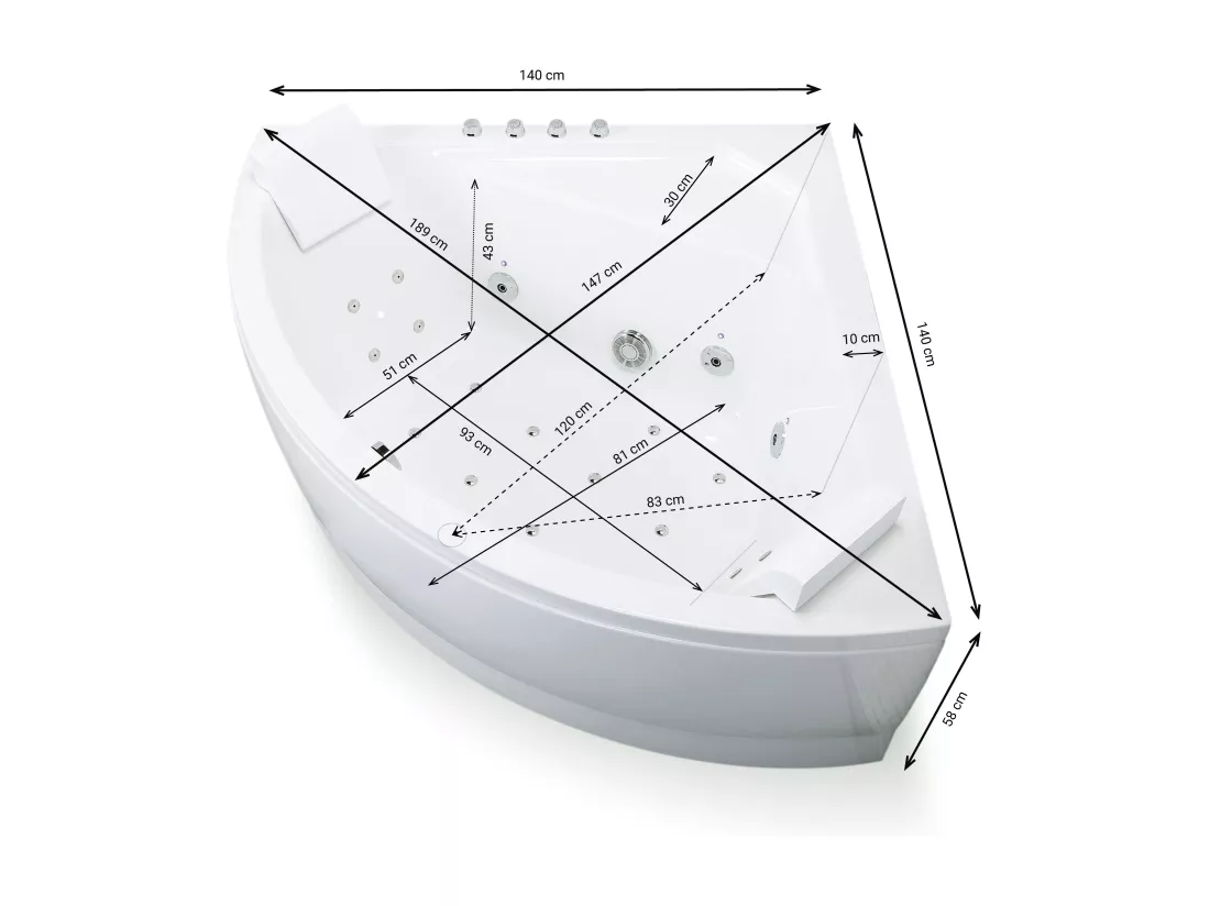 Baignoire balnéo d'angle SELONIA Wave L140xl140xH58cm, by SPALINA
