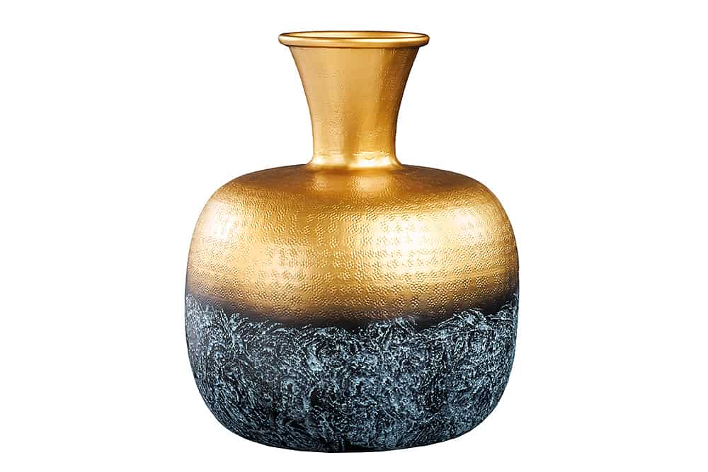 Handgefertigte Deko Vase ABSTRACT ORIENT 40cm gold rund Metall Patina
