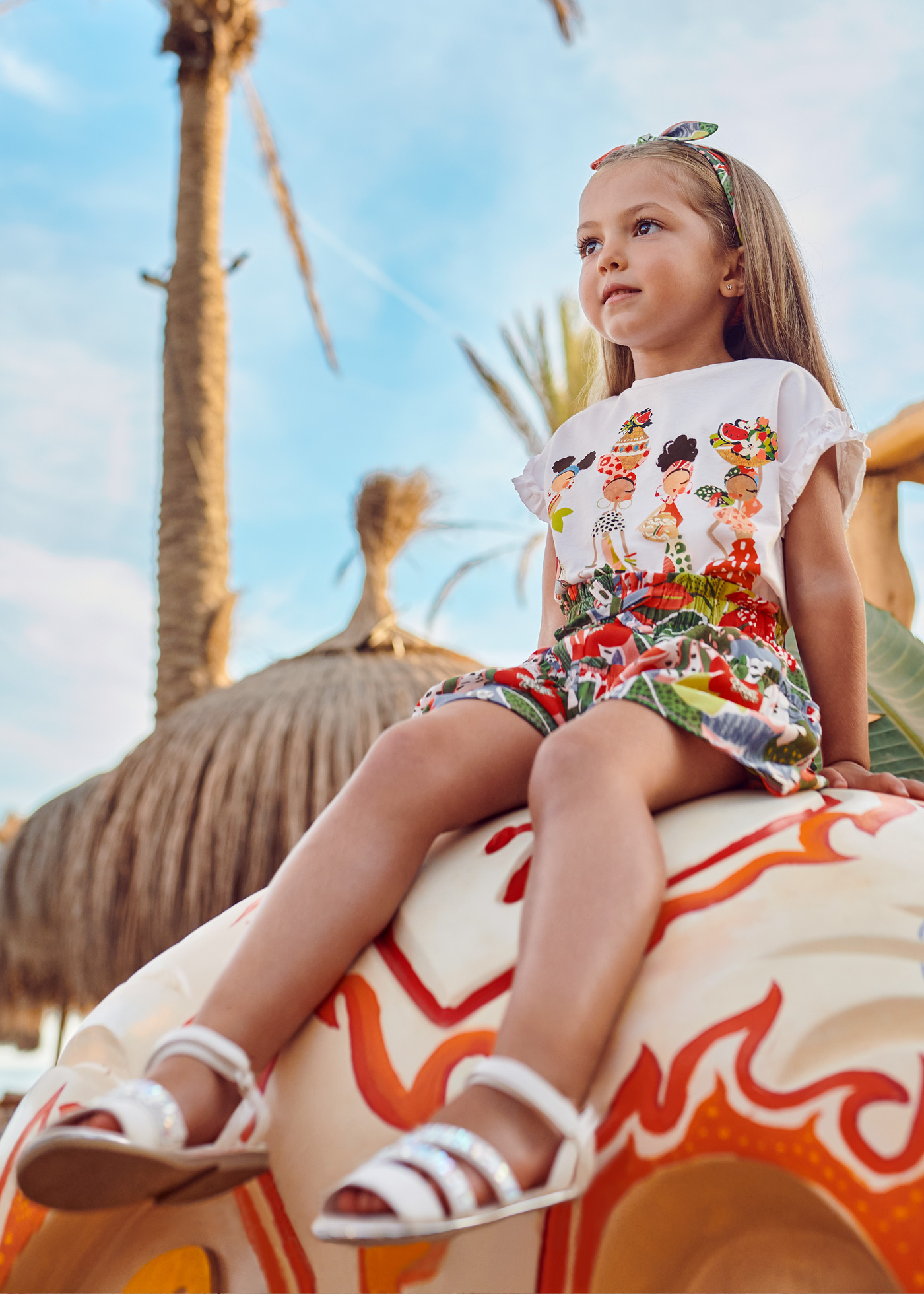 Calças-saia estampadas para meninas