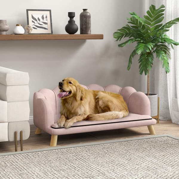 Hundesofa Hundesofa Vaskbart trekk Kjæledyrsofa med ryggstøtte og treben Kattesofa for mellomstore hunder under 25 kg Rosa