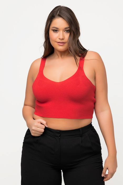 Strick-Bustier, Rippstrick, V-Ausschnitt, breite Träger