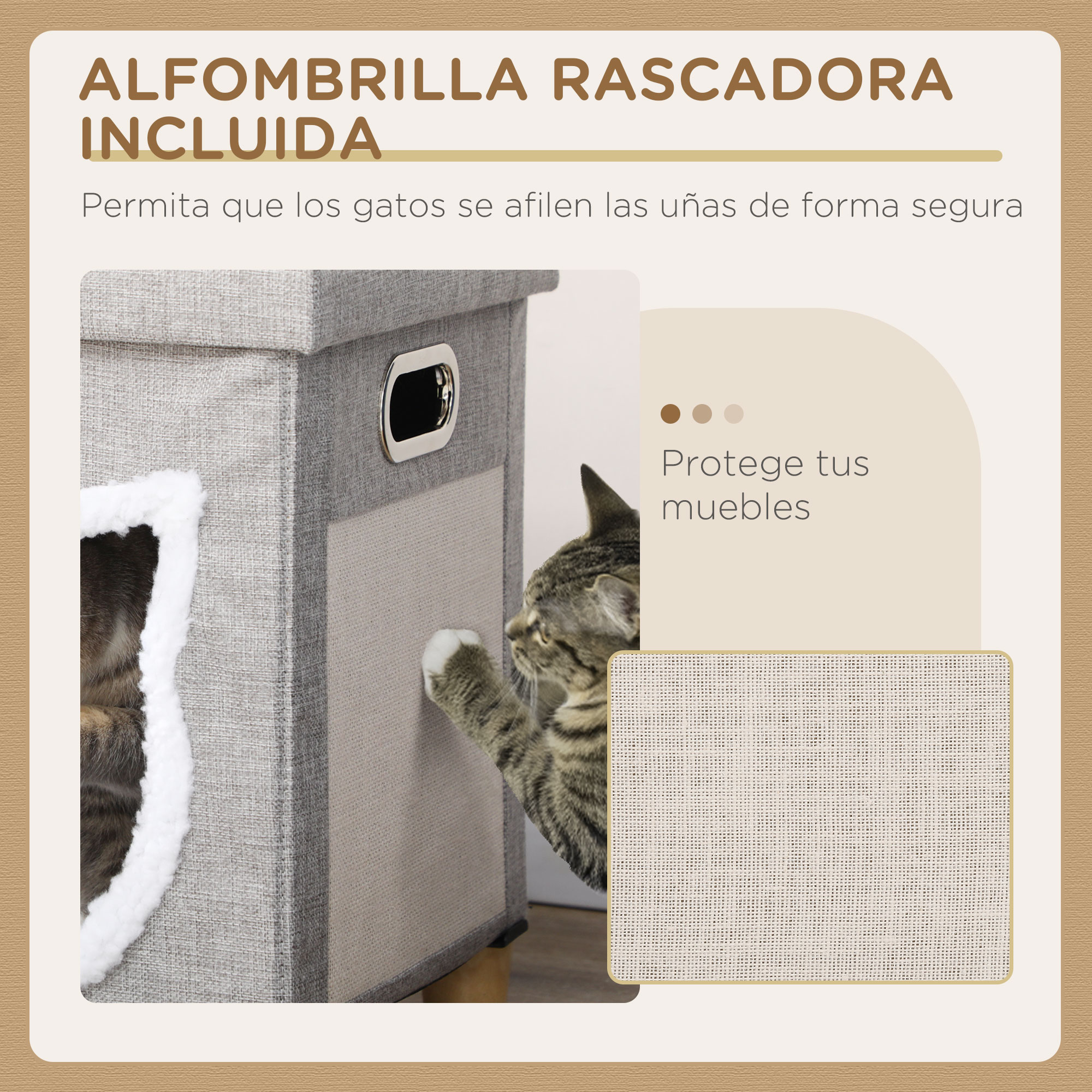Cama-caverna 2 em 1 PawHut para gatos, casinha para gatos de interior, tipo apoio para os pés com almofada removível, bola pendurada e arranhador, 35,5 x 35,5 x 42,5 cm, cinza.
