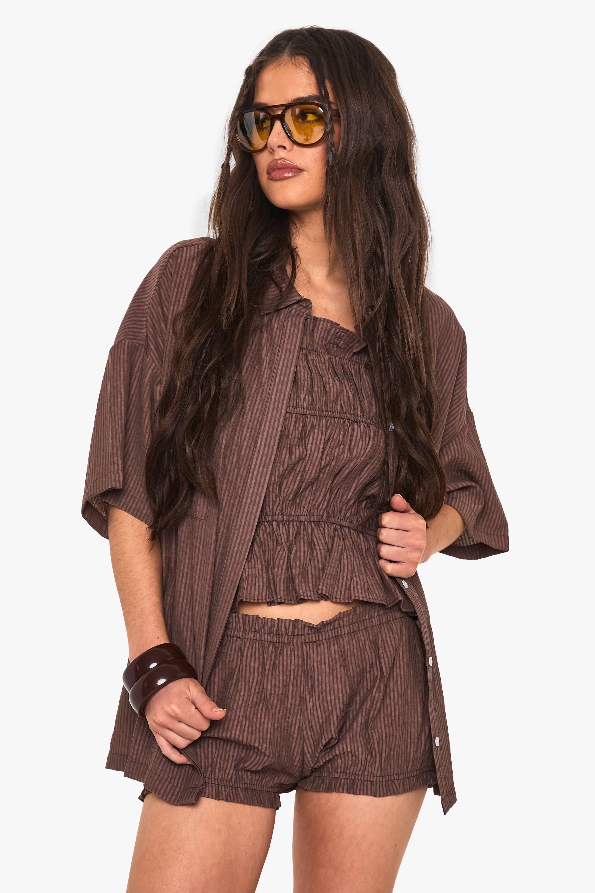 boohoo Camis à volants texturés à rayures