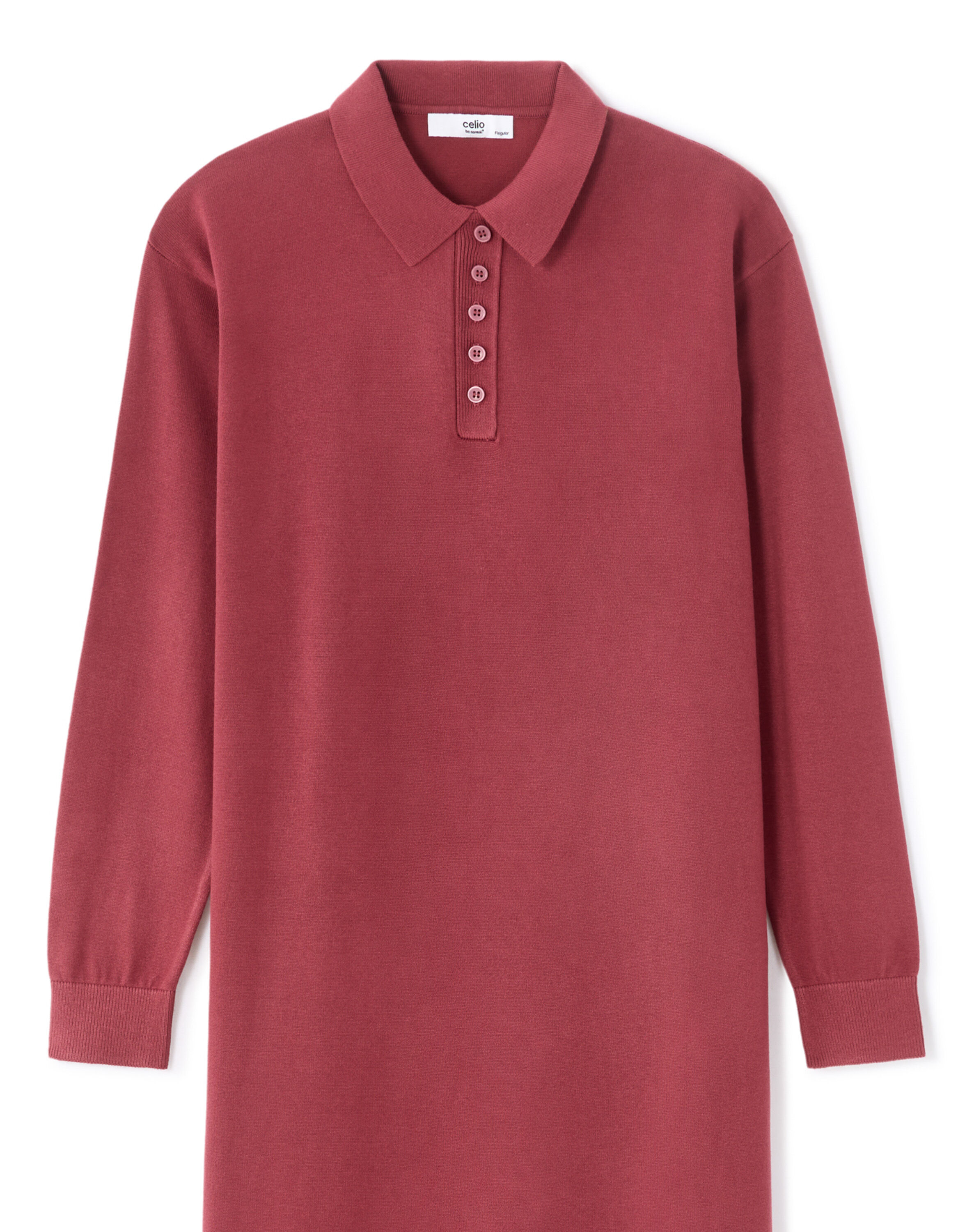 Robe pull col polo manches longues - rose
