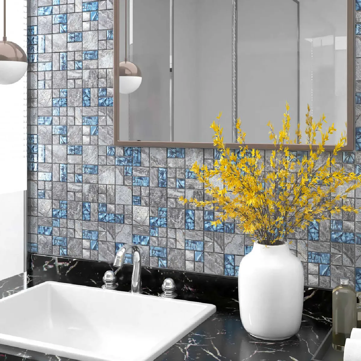 vidaXL Carreaux Mosaïque Gris et Bleu