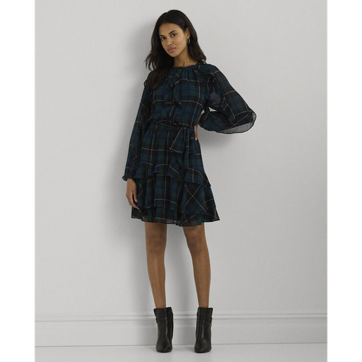 Lauren Ralph Lauren POLY CRINKLE GGT 58-DRESS Blue/black./green