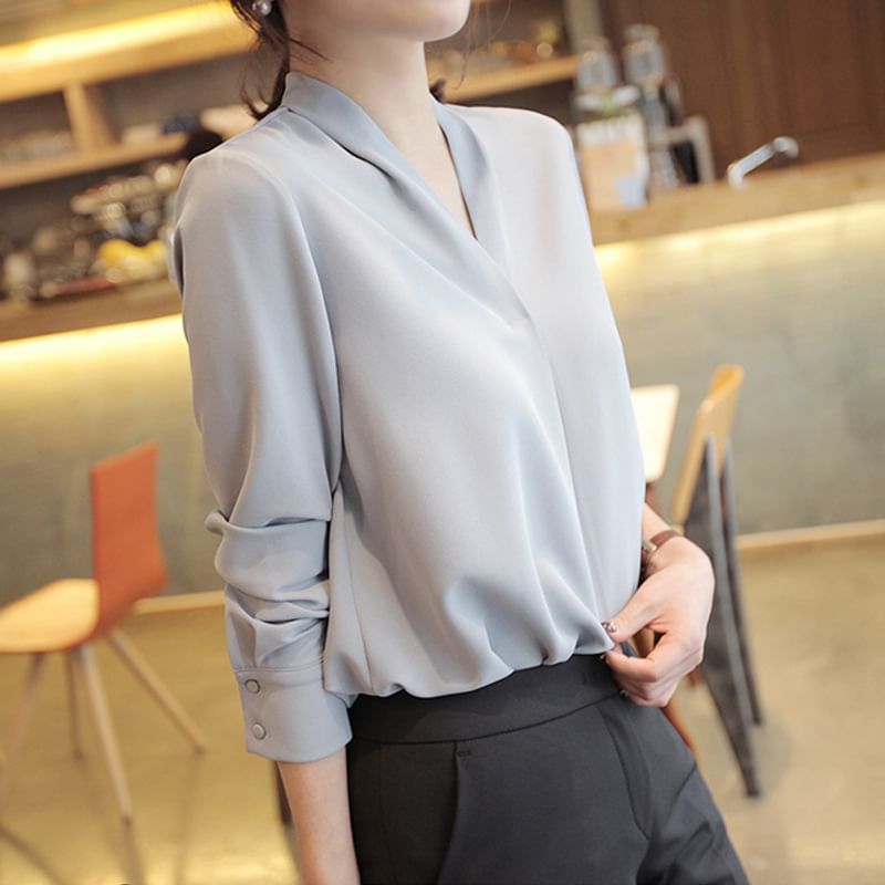Hanji - Blouse met lange mouwen en V-hals