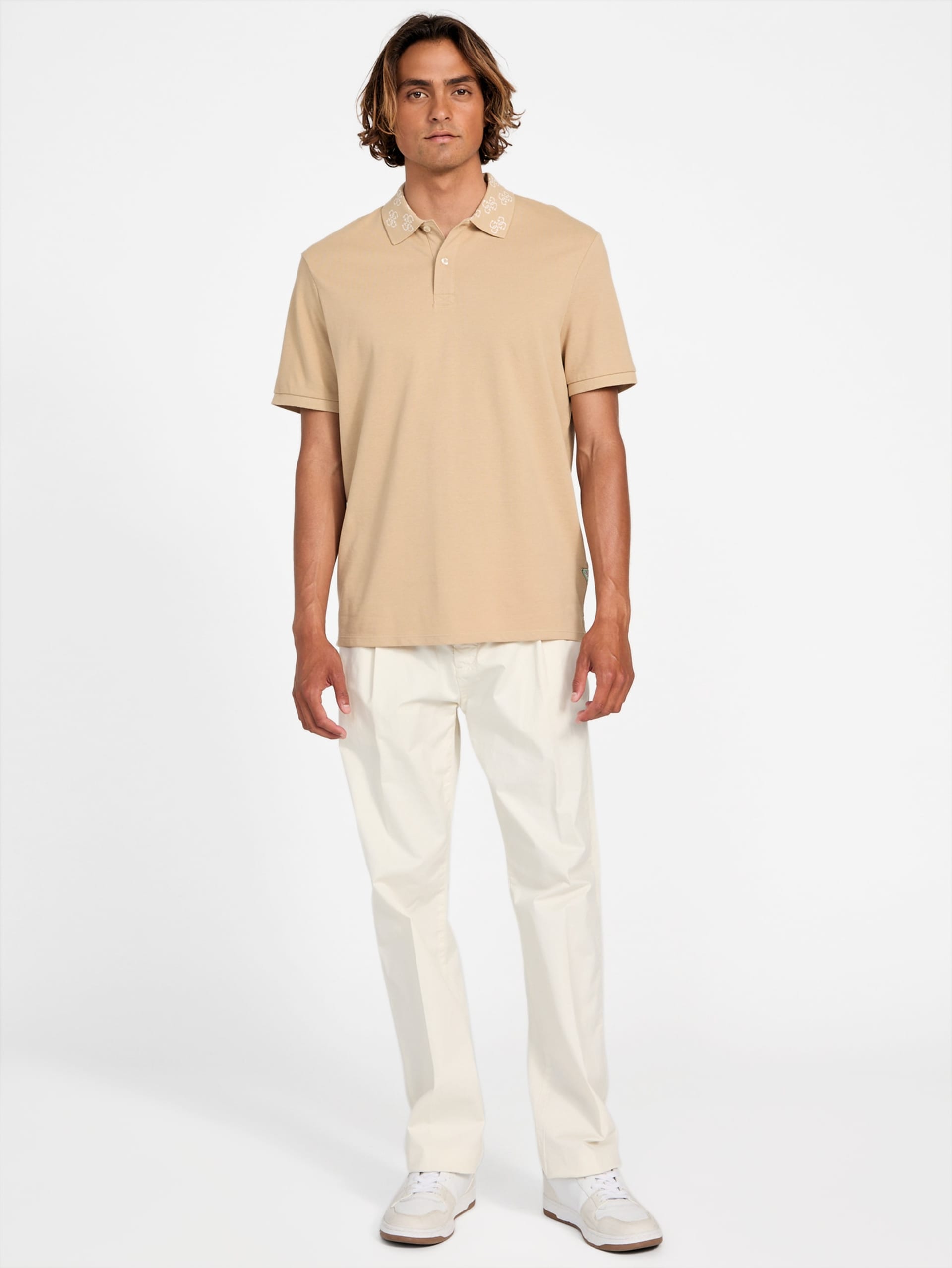 Polo com gola com logo em jacquard ecológico