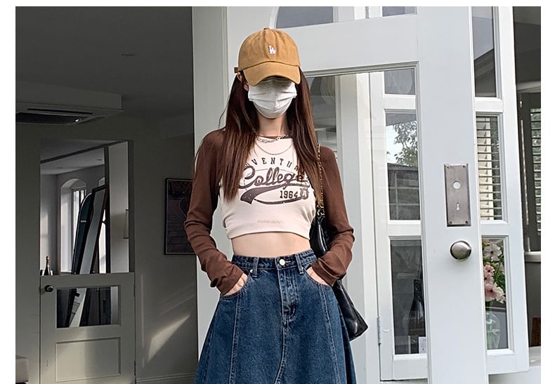 Denimot - Hoge taille gewassen, gerafeld split maxi A-lijn denim rok