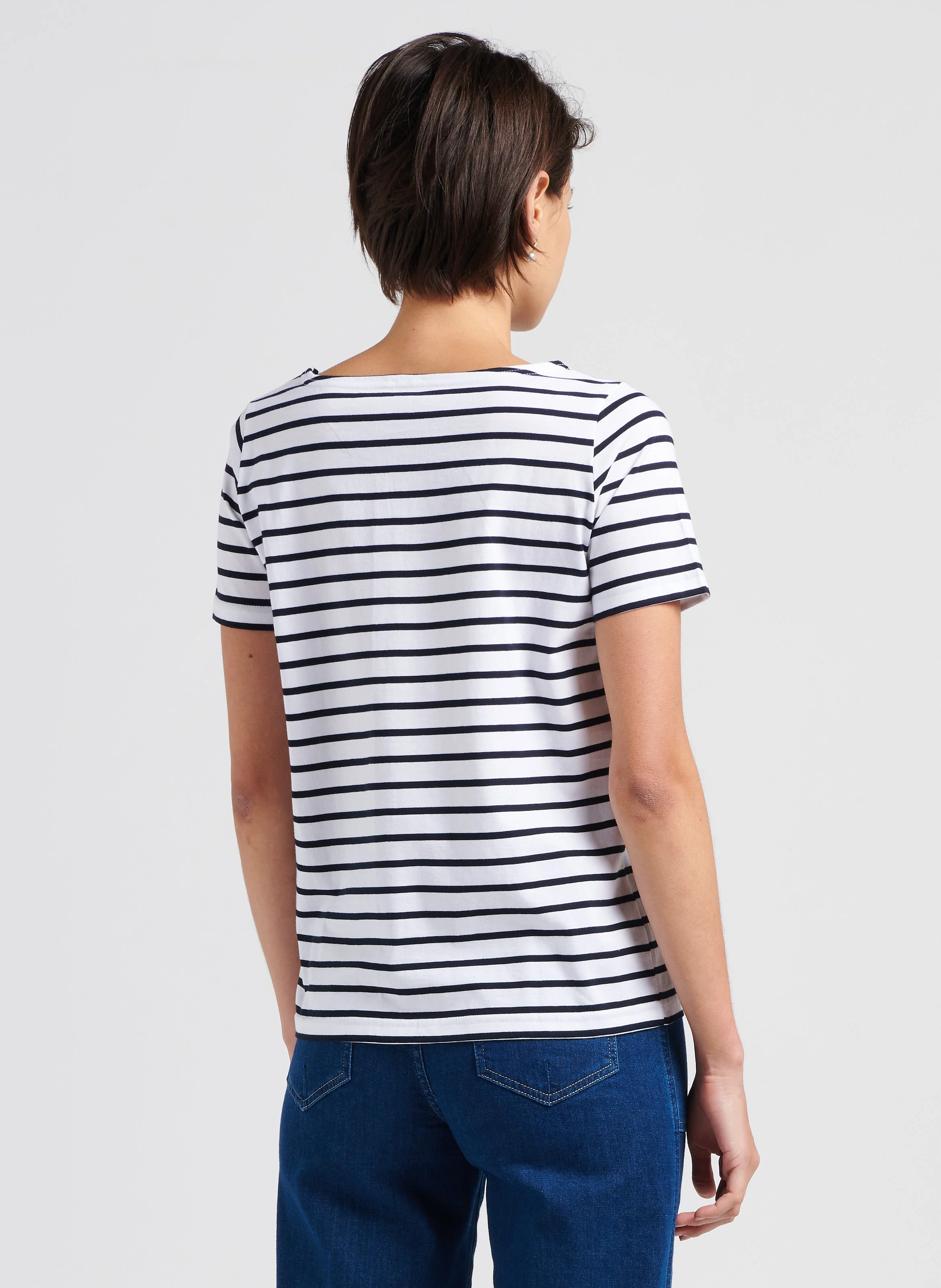Tee-shirt col bateau rayé en coton léger | Blanc