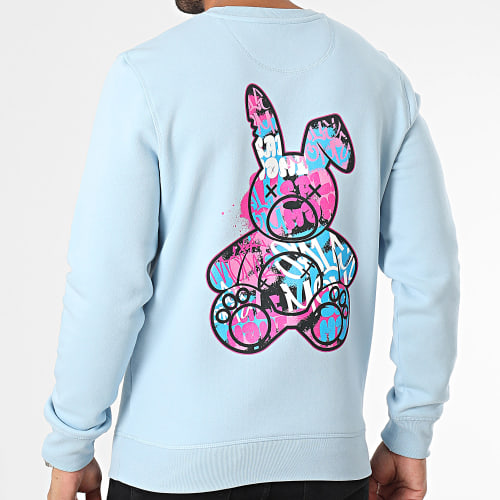 Sweat Crewneck Lapin Graffiti Bleu Clair