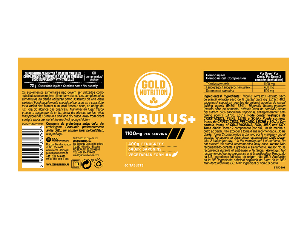 SUPLEMENTOS GOLD NUTRITION TRIBULUS  60 COMPRIMIDOS